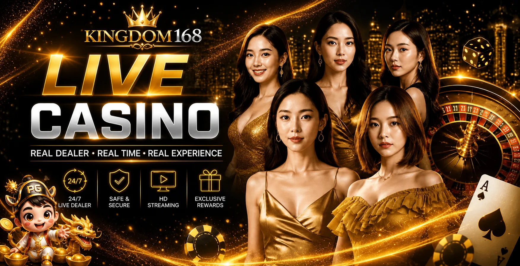 คาสิโนสด KINGDOM168 พร้อมดีลเลอร์และเกมโต๊ะ